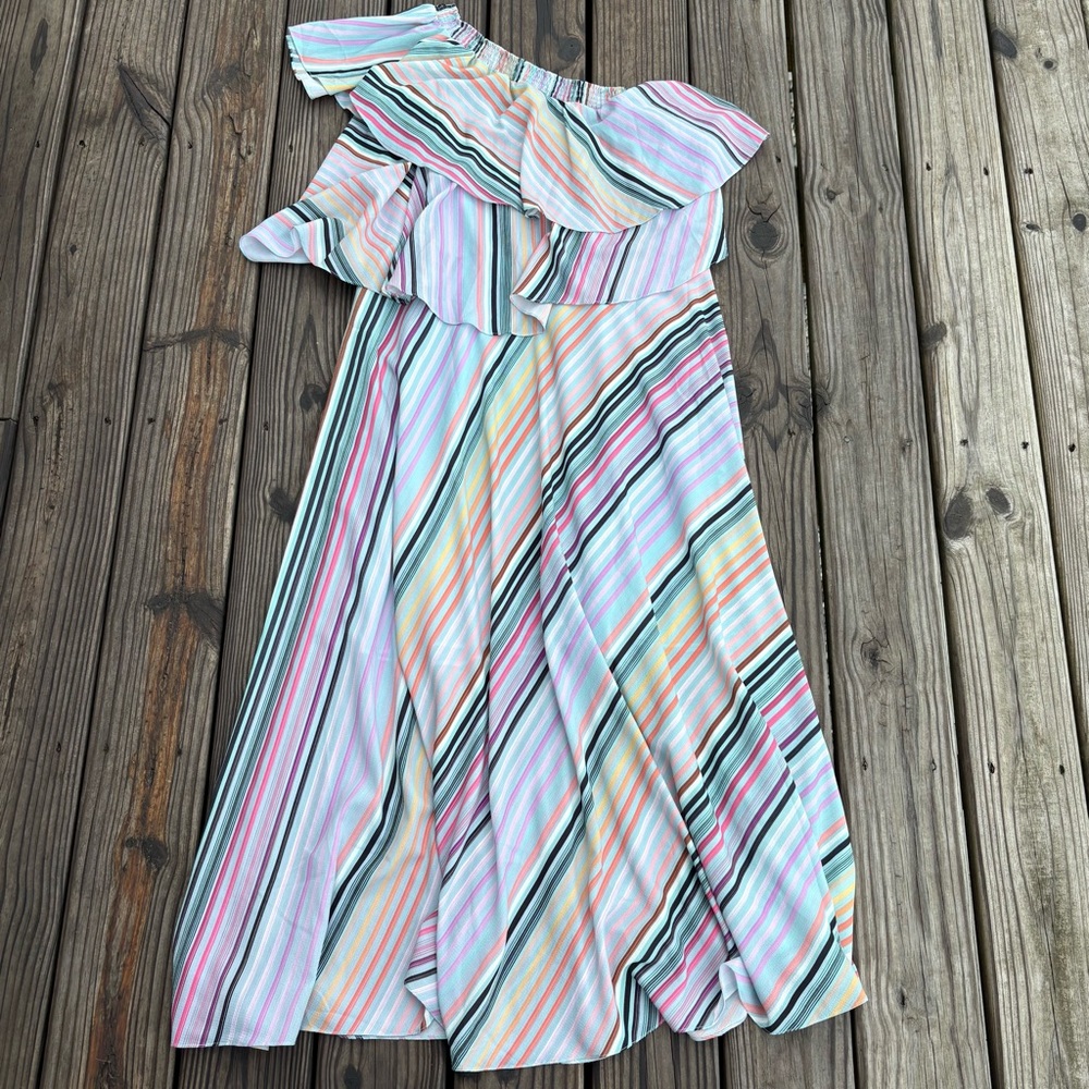 GUAPA Rainbow Ruffle Maxi Dress